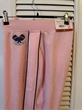Juicy Couture Pink Velour Joggers with Navy Trim